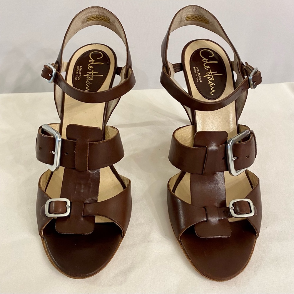 vintage 90s cole haan brown leather strappy buckle heels / size 8 - Picture 6 of 9